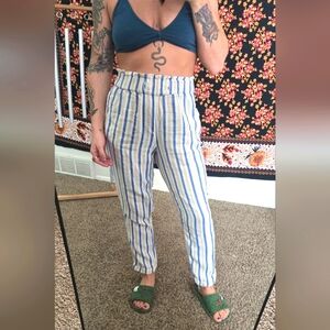 100% cotton gauze striped high waist pants natural fibers